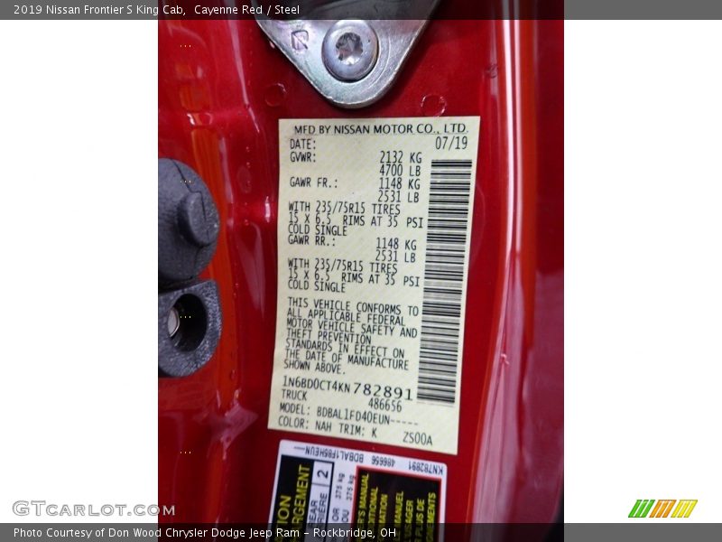 2019 Frontier S King Cab Cayenne Red Color Code NAH