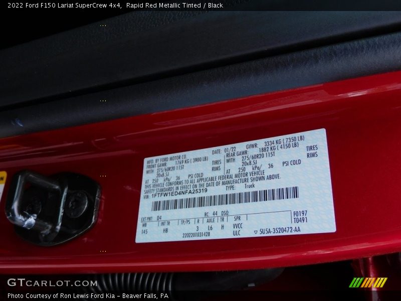 Rapid Red Metallic Tinted / Black 2022 Ford F150 Lariat SuperCrew 4x4