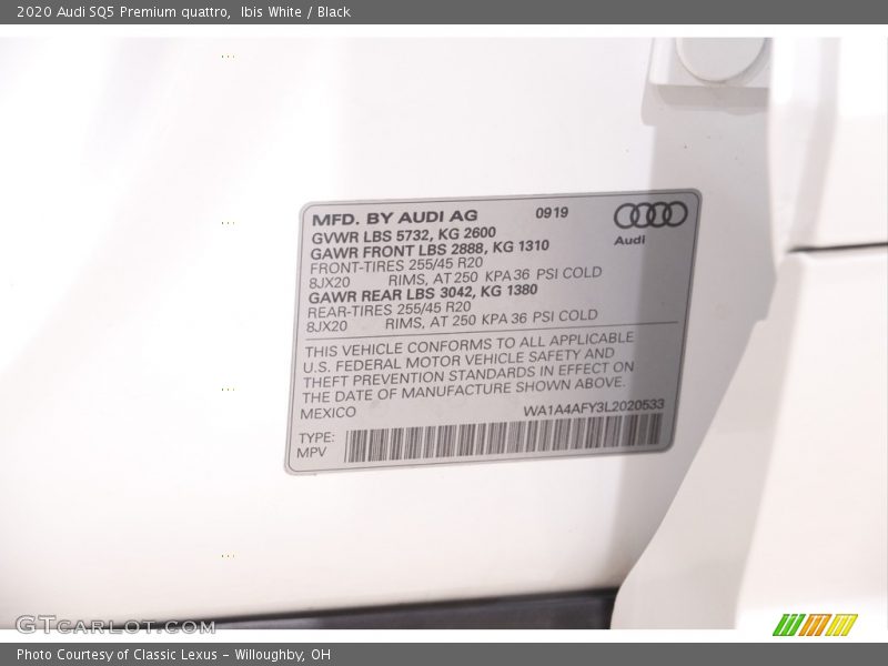 Ibis White / Black 2020 Audi SQ5 Premium quattro