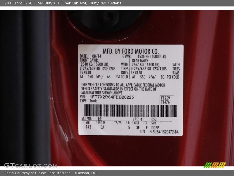 Ruby Red / Adobe 2015 Ford F250 Super Duty XLT Super Cab 4x4