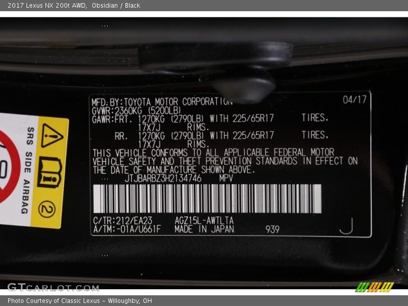 Obsidian / Black 2017 Lexus NX 200t AWD