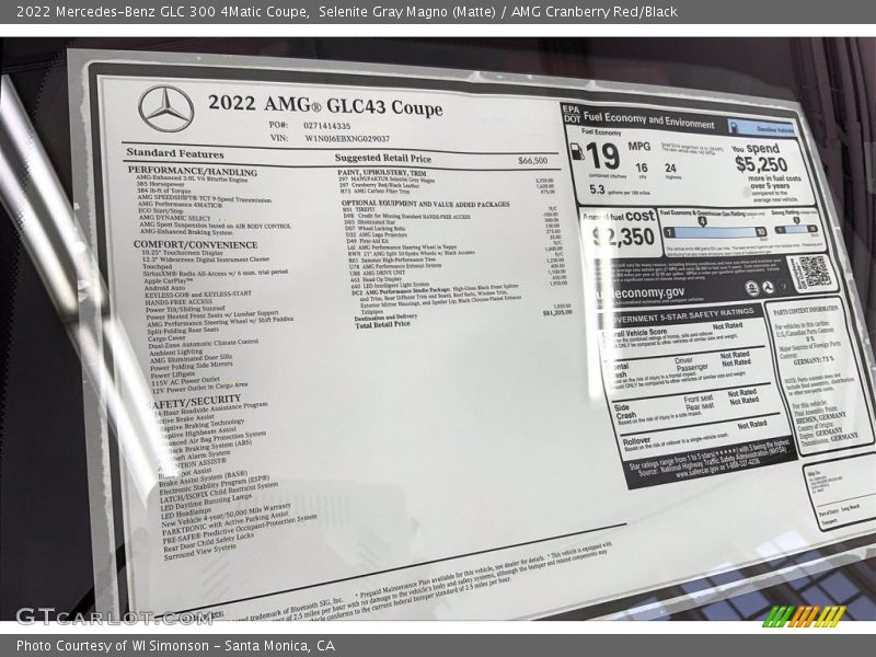  2022 GLC 300 4Matic Coupe Window Sticker