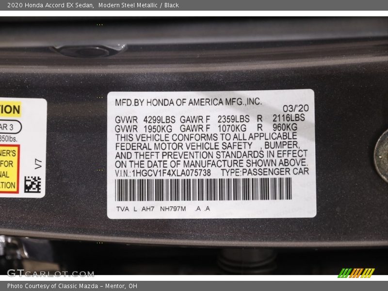 Modern Steel Metallic / Black 2020 Honda Accord EX Sedan