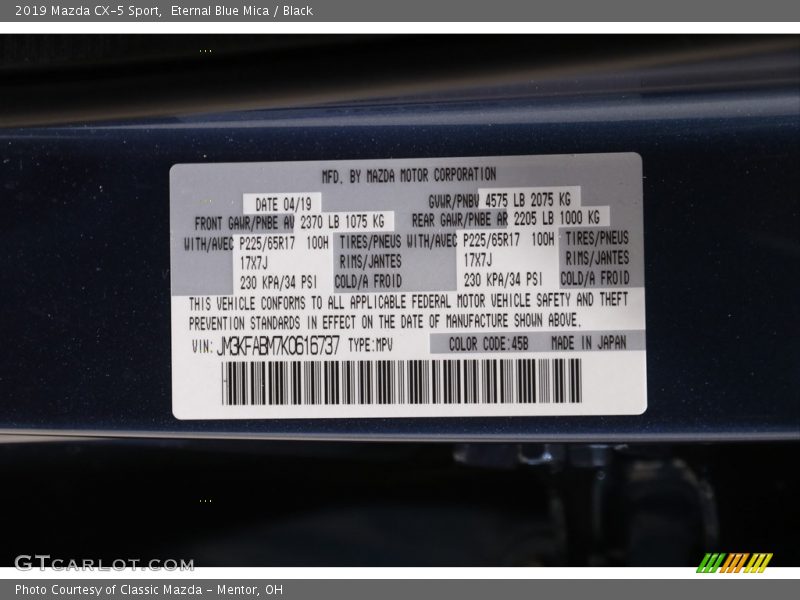 2019 CX-5 Sport Eternal Blue Mica Color Code 45B