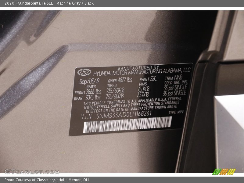 Machine Gray / Black 2020 Hyundai Santa Fe SEL