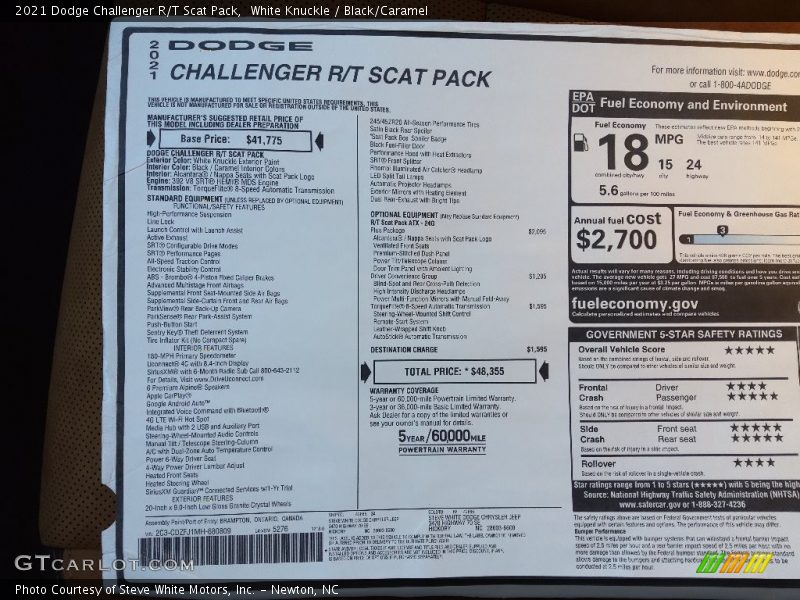 White Knuckle / Black/Caramel 2021 Dodge Challenger R/T Scat Pack