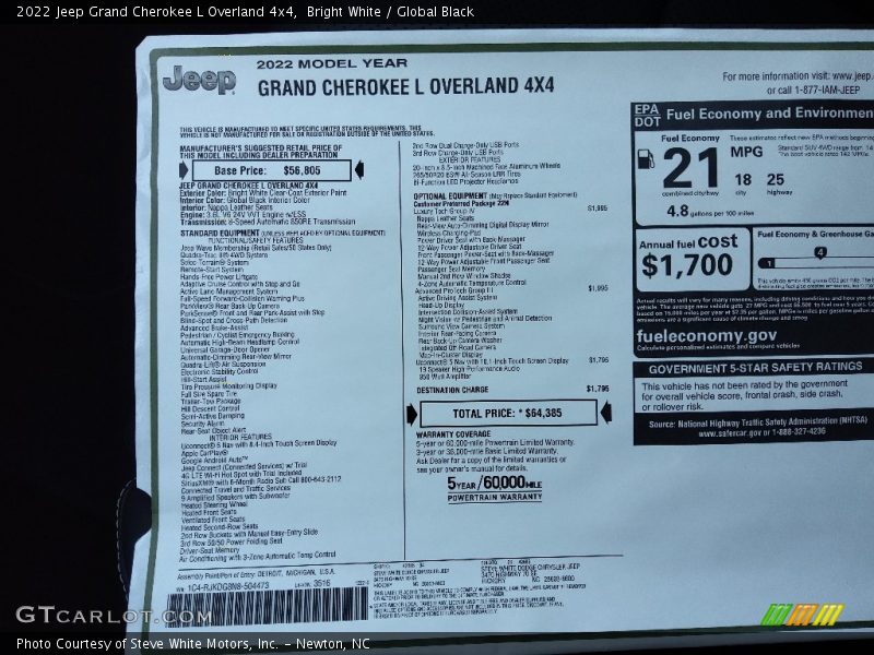 Bright White / Global Black 2022 Jeep Grand Cherokee L Overland 4x4
