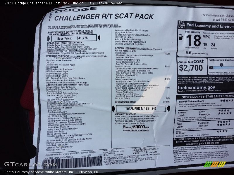 Indigo Blue / Black/Ruby Red 2021 Dodge Challenger R/T Scat Pack