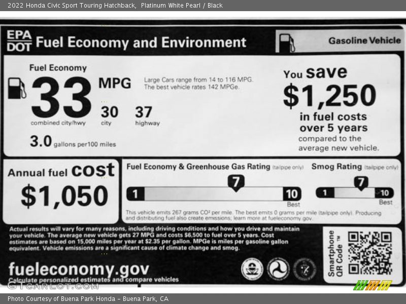 Platinum White Pearl / Black 2022 Honda Civic Sport Touring Hatchback
