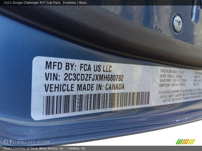 Frostbite / Black 2021 Dodge Challenger R/T Scat Pack