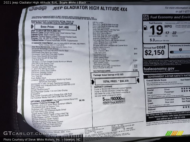 Bright White / Black 2021 Jeep Gladiator High Altitude 4x4