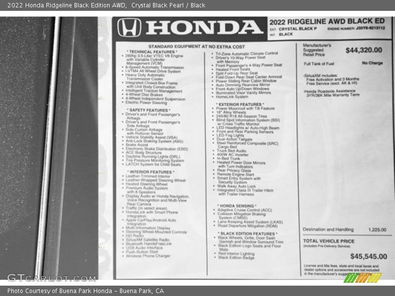 Crystal Black Pearl / Black 2022 Honda Ridgeline Black Edition AWD