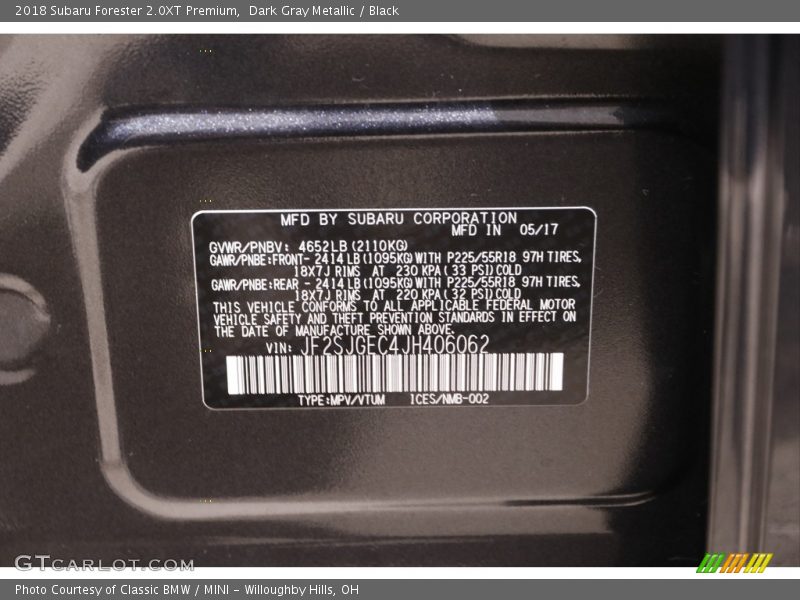 Dark Gray Metallic / Black 2018 Subaru Forester 2.0XT Premium