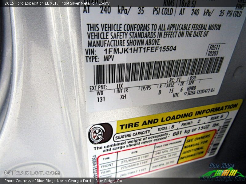 Ingot Silver Metallic / Ebony 2015 Ford Expedition EL XLT
