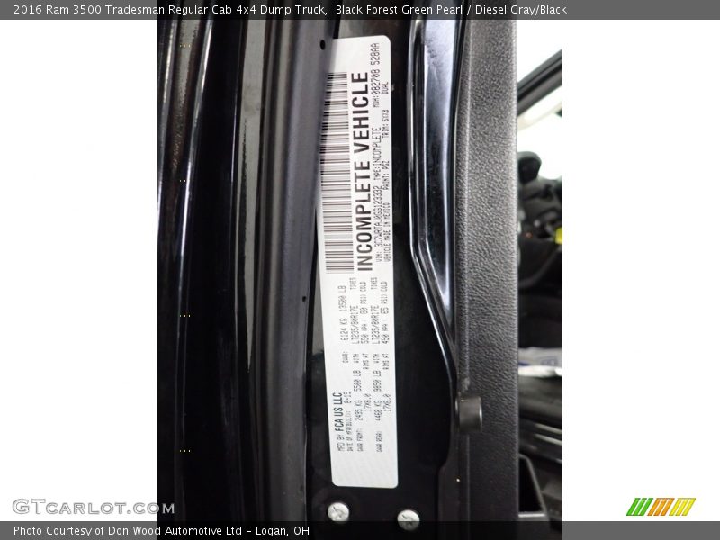 Black Forest Green Pearl / Diesel Gray/Black 2016 Ram 3500 Tradesman Regular Cab 4x4 Dump Truck