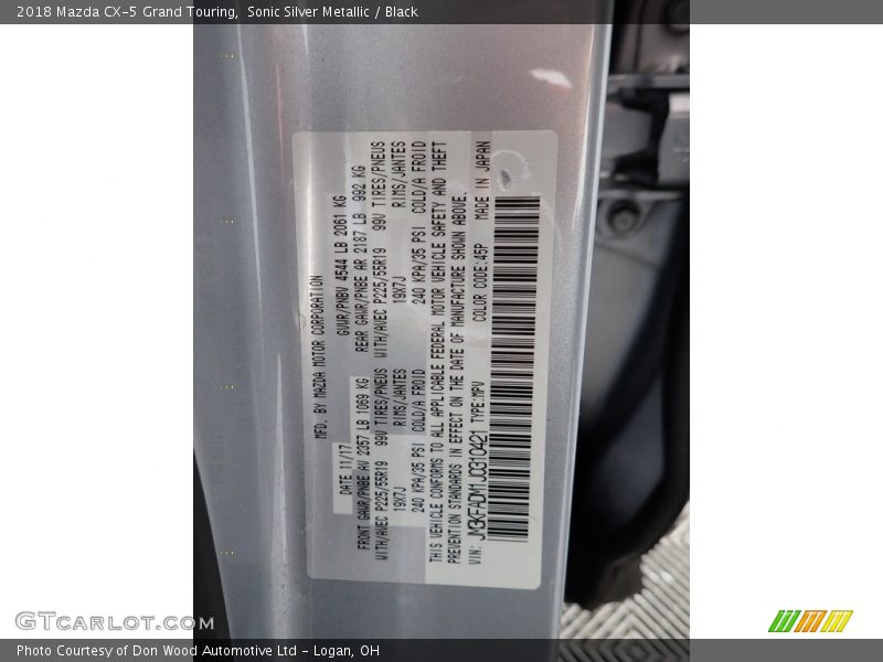 Sonic Silver Metallic / Black 2018 Mazda CX-5 Grand Touring