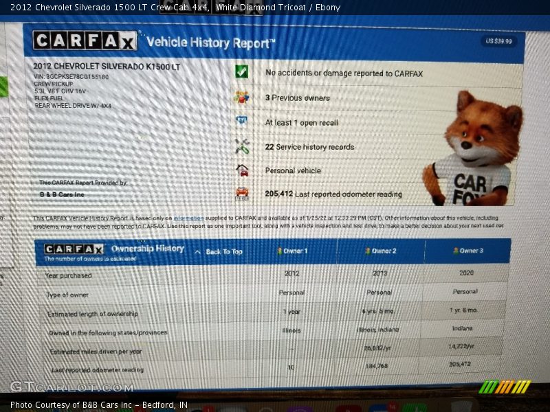 White Diamond Tricoat / Ebony 2012 Chevrolet Silverado 1500 LT Crew Cab 4x4