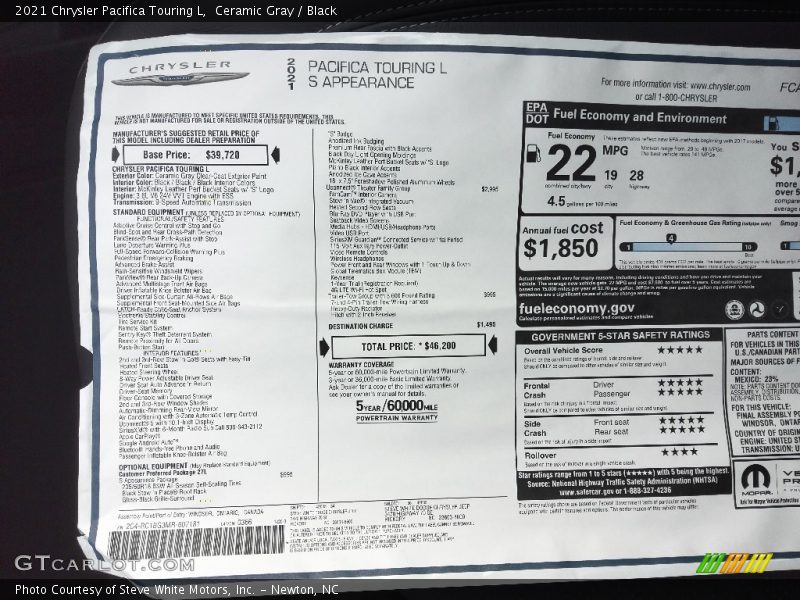 Ceramic Gray / Black 2021 Chrysler Pacifica Touring L