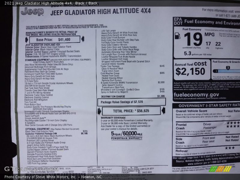 Black / Black 2021 Jeep Gladiator High Altitude 4x4