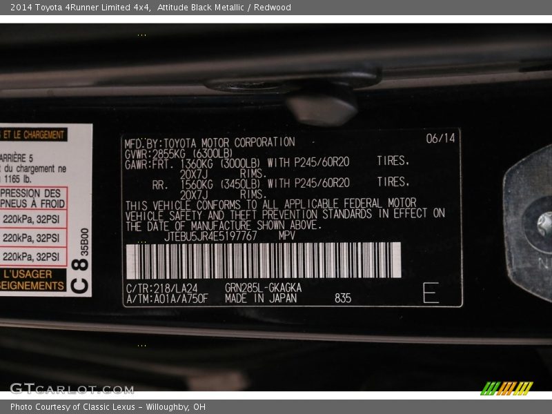 Attitude Black Metallic / Redwood 2014 Toyota 4Runner Limited 4x4