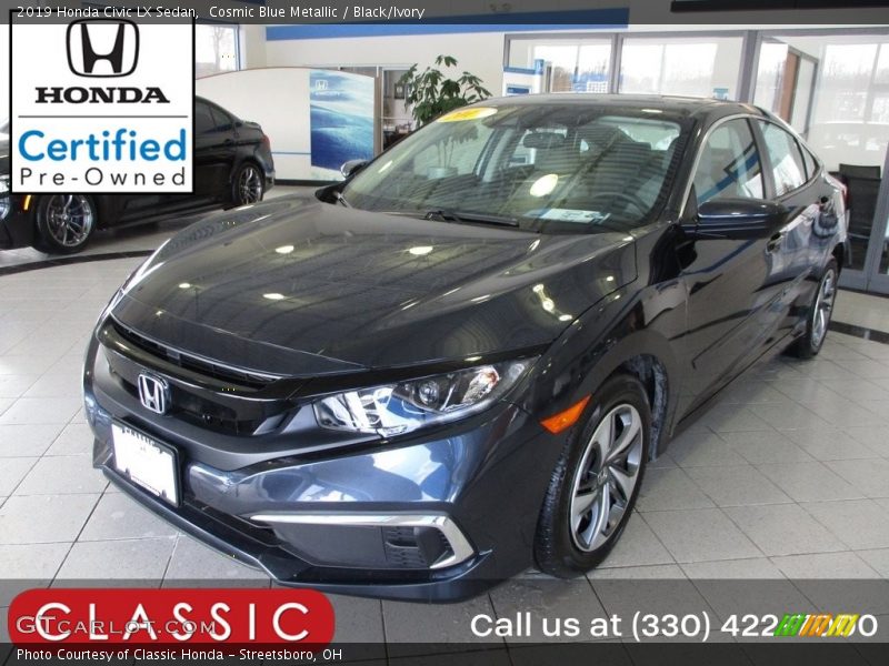 Cosmic Blue Metallic / Black/Ivory 2019 Honda Civic LX Sedan