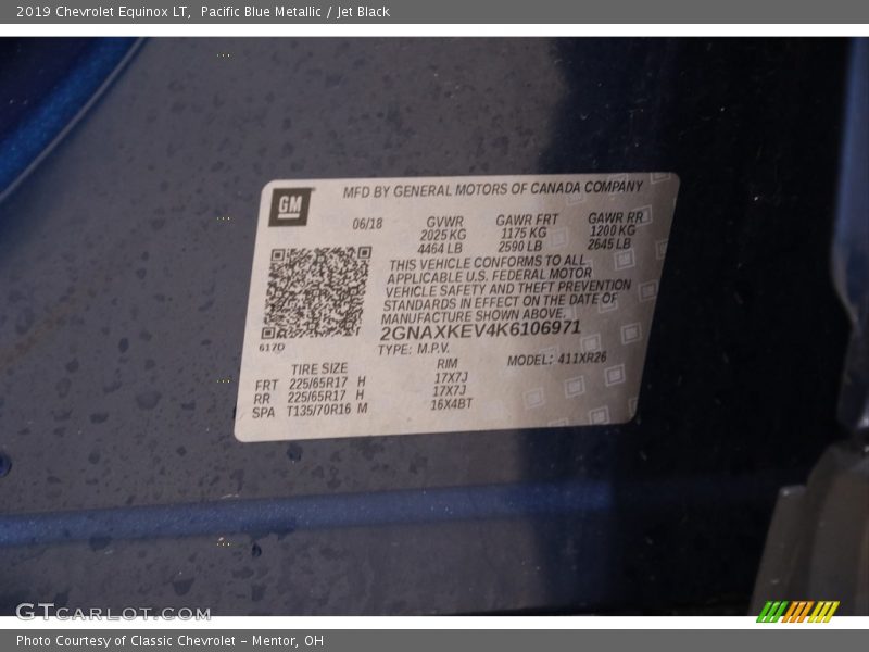 Pacific Blue Metallic / Jet Black 2019 Chevrolet Equinox LT