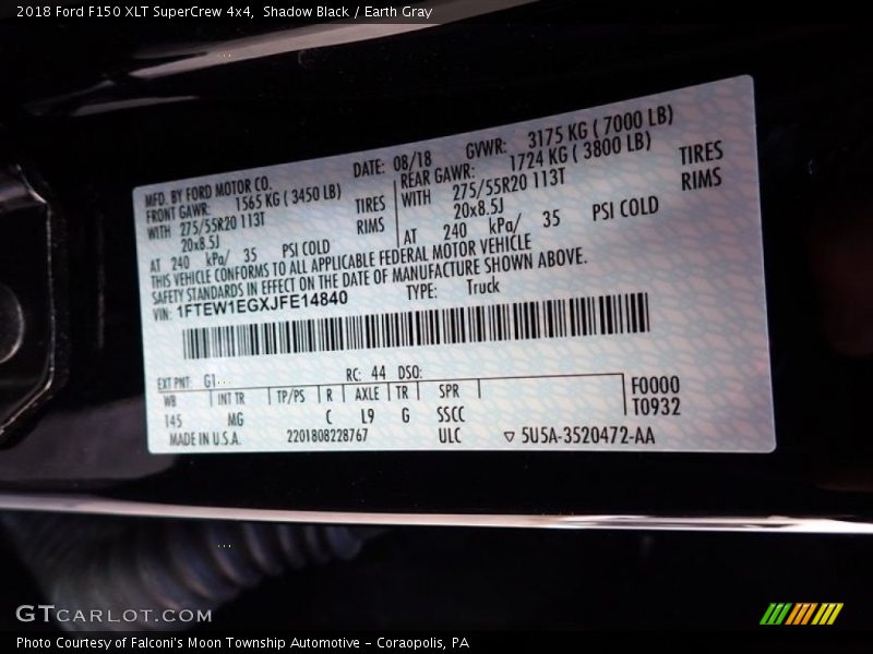 Shadow Black / Earth Gray 2018 Ford F150 XLT SuperCrew 4x4