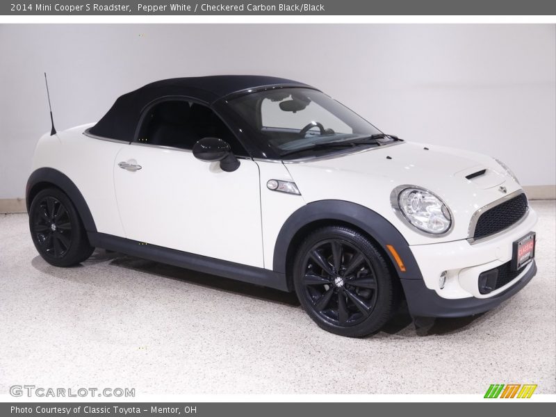 Pepper White / Checkered Carbon Black/Black 2014 Mini Cooper S Roadster