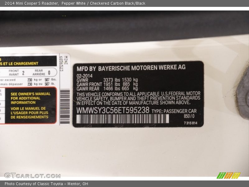 Pepper White / Checkered Carbon Black/Black 2014 Mini Cooper S Roadster