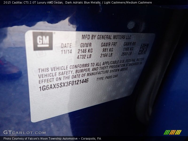 Dark Adriatic Blue Metallic / Light Cashmere/Medium Cashmere 2015 Cadillac CTS 2.0T Luxury AWD Sedan