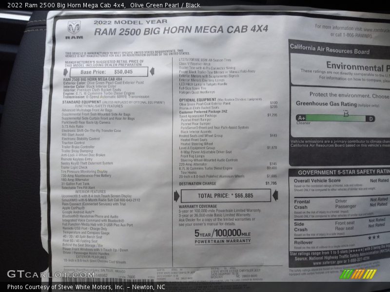  2022 2500 Big Horn Mega Cab 4x4 Window Sticker