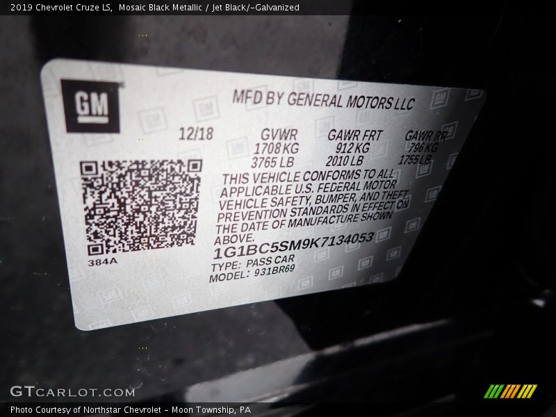 Mosaic Black Metallic / Jet Black/­Galvanized 2019 Chevrolet Cruze LS