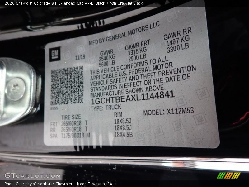 Black / Ash Gray/Jet Black 2020 Chevrolet Colorado WT Extended Cab 4x4