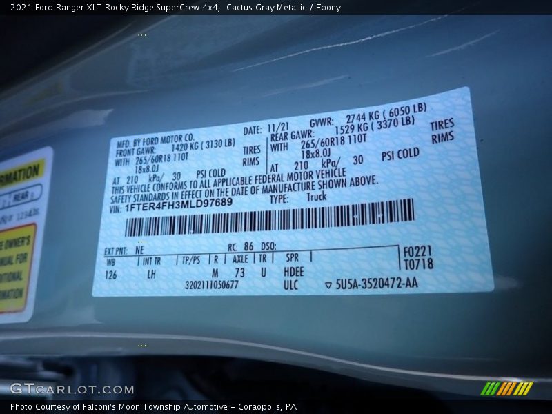 2021 Ranger XLT Rocky Ridge SuperCrew 4x4 Cactus Gray Metallic Color Code NE