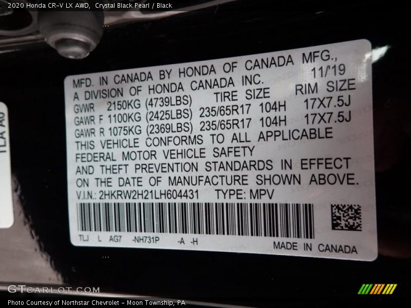 Crystal Black Pearl / Black 2020 Honda CR-V LX AWD
