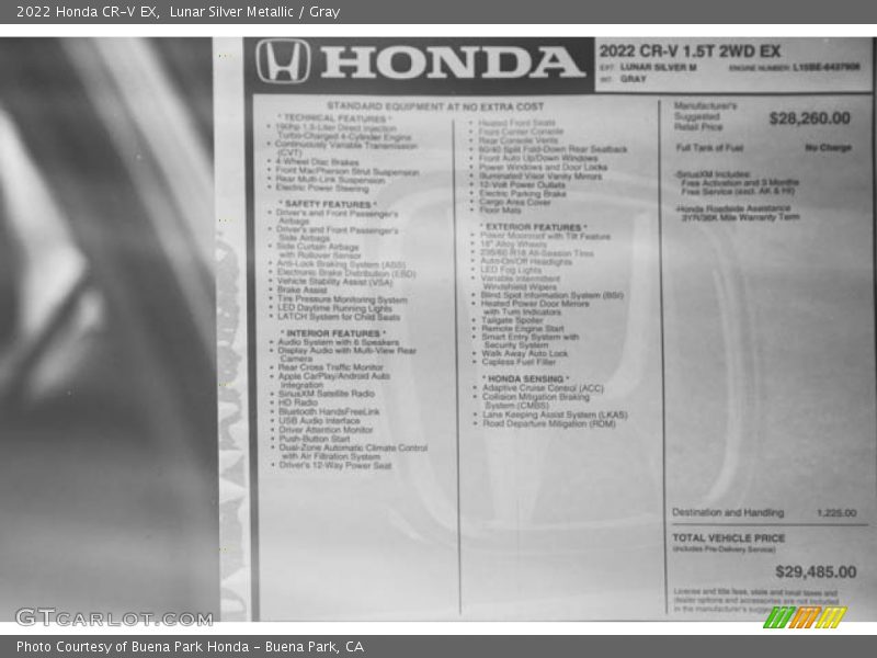  2022 CR-V EX Window Sticker
