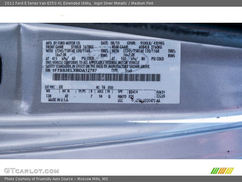 Ingot Silver Metallic / Medium Flint 2011 Ford E Series Van E350 XL Extended Utility