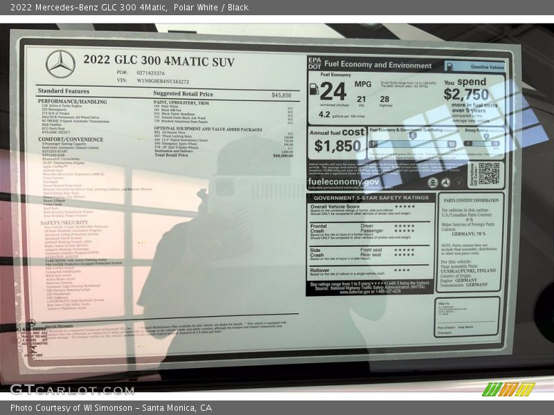  2022 GLC 300 4Matic Window Sticker