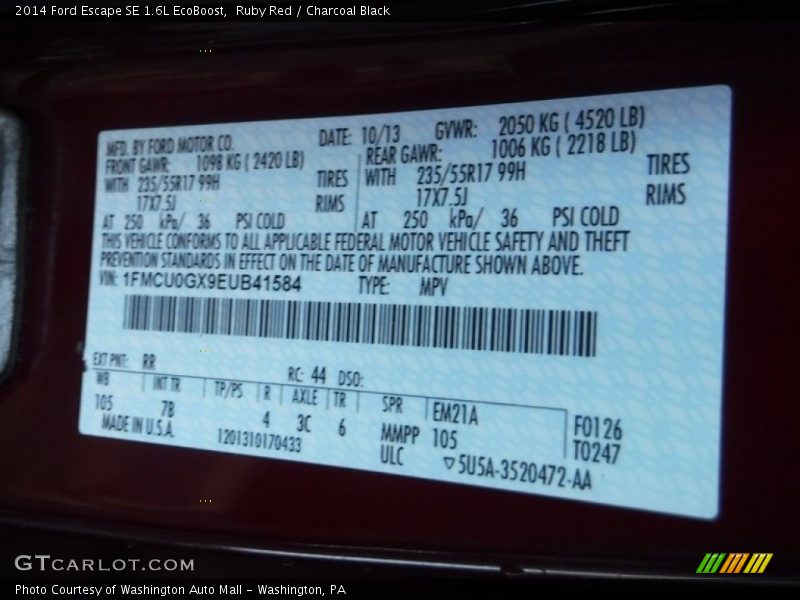 Ruby Red / Charcoal Black 2014 Ford Escape SE 1.6L EcoBoost