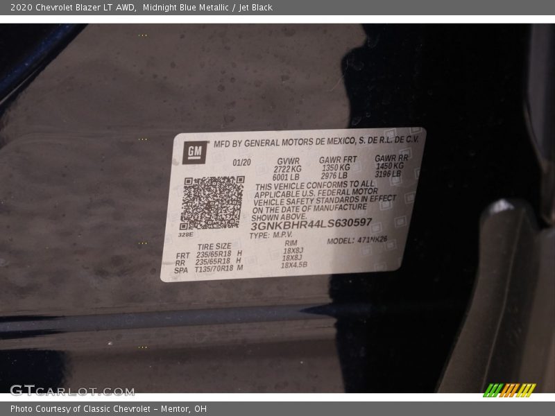 Midnight Blue Metallic / Jet Black 2020 Chevrolet Blazer LT AWD