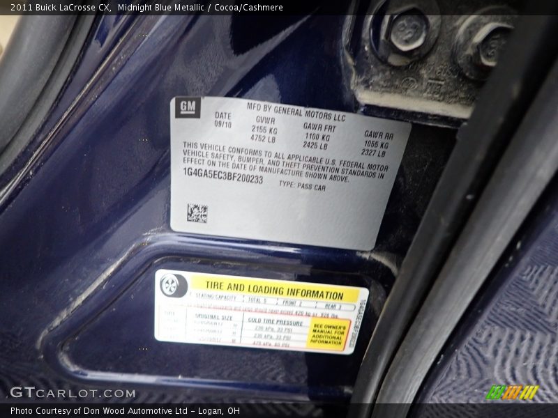 Midnight Blue Metallic / Cocoa/Cashmere 2011 Buick LaCrosse CX