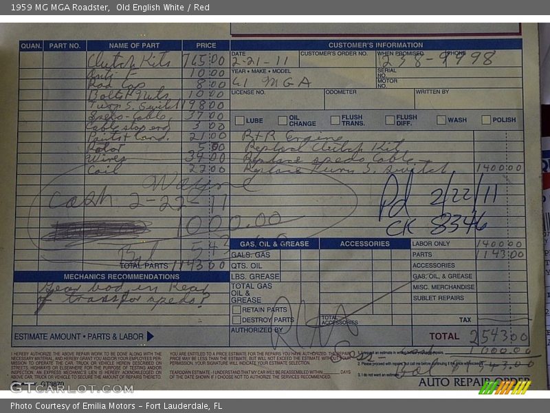 Old English White / Red 1959 MG MGA Roadster