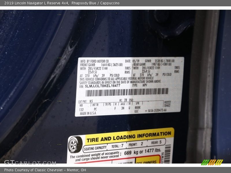 2019 Navigator L Reserve 4x4 Rhapsody Blue Color Code N5