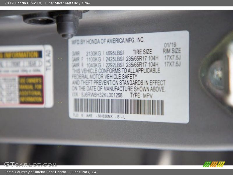 Lunar Silver Metallic / Gray 2019 Honda CR-V LX