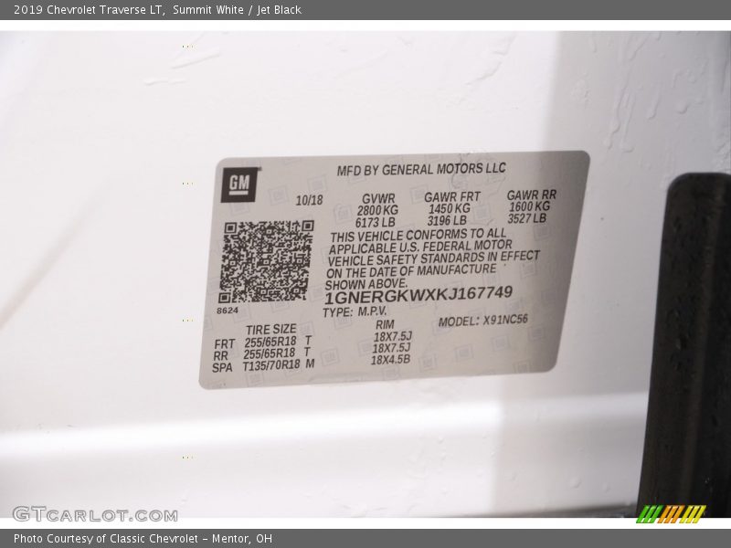 Summit White / Jet Black 2019 Chevrolet Traverse LT
