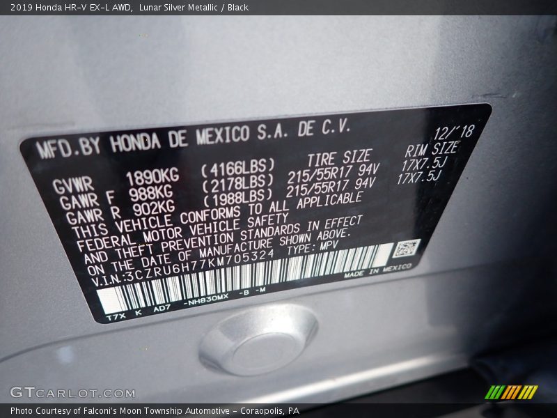 Lunar Silver Metallic / Black 2019 Honda HR-V EX-L AWD