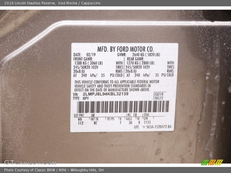 2019 Nautilus Reserve Iced Mocha Color Code AR