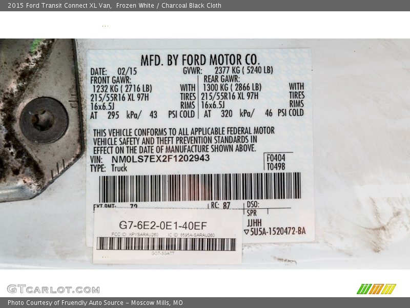 Frozen White / Charcoal Black Cloth 2015 Ford Transit Connect XL Van