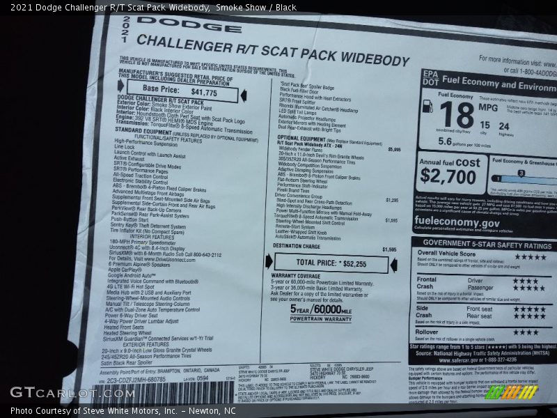 Smoke Show / Black 2021 Dodge Challenger R/T Scat Pack Widebody