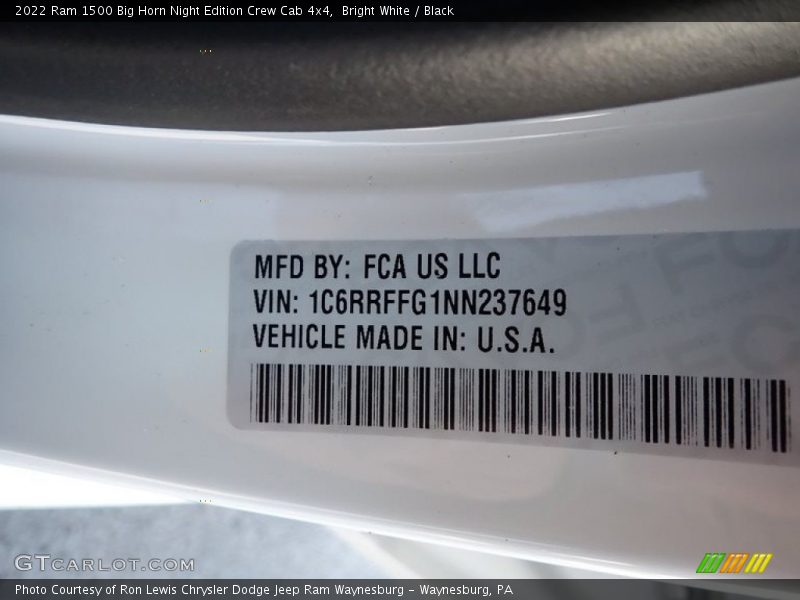 Bright White / Black 2022 Ram 1500 Big Horn Night Edition Crew Cab 4x4